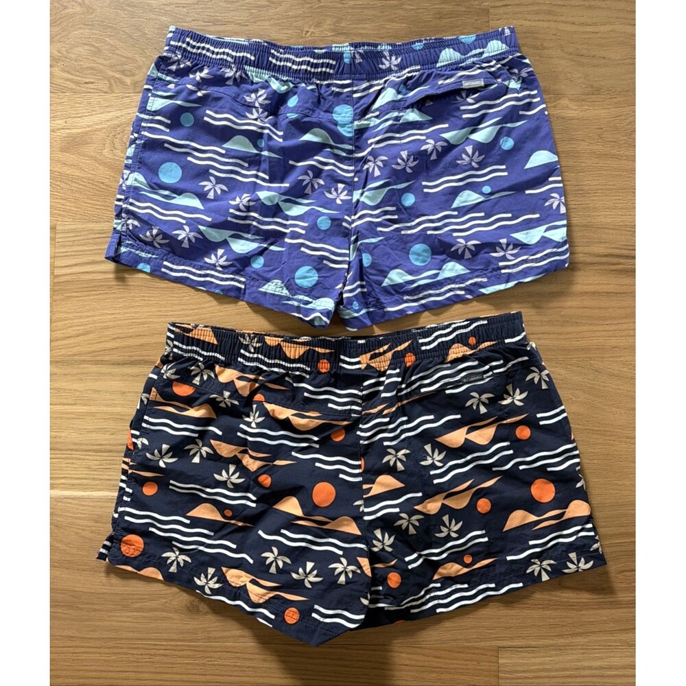 Set of 2 Columbia Womens Swim Shorts Blue L Tropical Print Pool Beach Resort